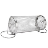 BBQ Net Tube Rolling Grilling Basket Stainless Steel Wire Mesh Cylinder Grill Basket with Fork Hook for Outdoor Barbecue Camping S