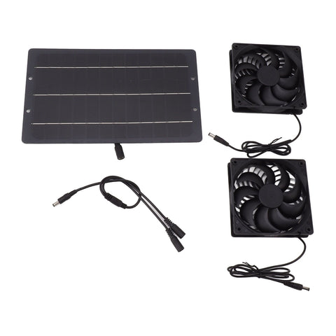 10W Solar Panel Fan Kit Weatherproof Solar Powered Dual Exhaust Fan Wall Mounted for Chicken Coops Greenhouses Sheds