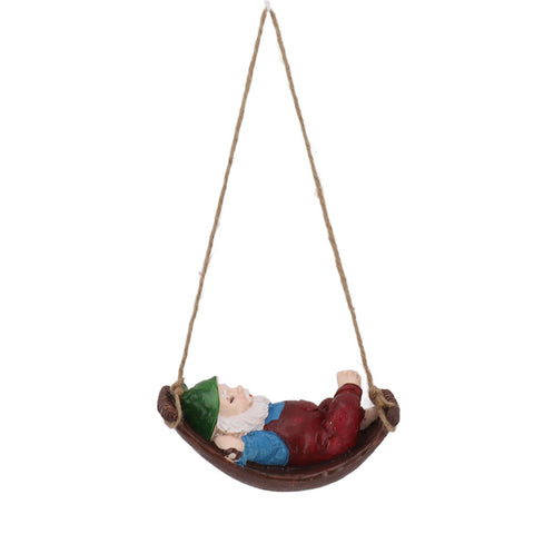 Dwarf Swing Sculpture Ornaments Resin and Twine Lovely 7.5in Resin Dwarf Swing Sculpture for Patio Lawn Porch Red In Australia - Darrahopens