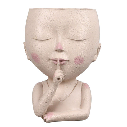 Face Flower Pot Head Planter Pot Cute Resin Succulent Planter with Drainage Hole Closed Eyes Large Opening for Indoor Outdoor In Australia - Darrahopens