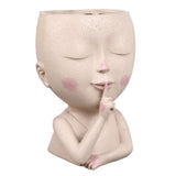 Face Flower Pot Head Planter Pot Cute Resin Succulent Planter with Drainage Hole Closed Eyes Large Opening for Indoor Outdoor In Australia - Darrahopens