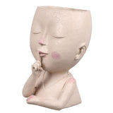 Face Flower Pot Head Planter Pot Cute Resin Succulent Planter with Drainage Hole Closed Eyes Large Opening for Indoor Outdoor In Australia - Darrahopens