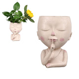 Face Flower Pot Head Planter Pot Cute Resin Succulent Planter with Drainage Hole Closed Eyes Large Opening for Indoor Outdoor