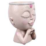 Face Planter Pot Resin Love Style Lady Head Succulent Planter Women Face Flower Pot with Drainage Hole Spades for Indoor Outdoor White