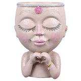 Face Planter Pot Resin Love Style Lady Head Succulent Planter Women Face Flower Pot with Drainage Hole Spades for Indoor Outdoor White