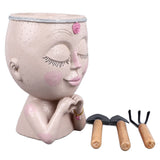 Face Planter Pot Resin Love Style Lady Head Succulent Planter Women Face Flower Pot with Drainage Hole Spades for Indoor Outdoor White