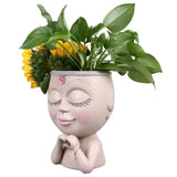 Face Planter Pot Resin Love Style Lady Head Succulent Planter Women Face Flower Pot with Drainage Hole Spades for Indoor Outdoor White