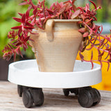 Flower Pot Tray Wheels Round Shape Removable Rotating Wheels Plant Stand for Balcony White 40