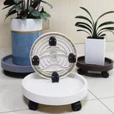 Flower Pot Tray Wheels Round Shape Removable Rotating Wheels Plant Stand for Balcony White 40