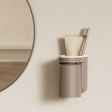 Wall Mounted Toothbrush Holder with Drainage Function Self Adhesive Toothbrush Holder with Cups for Bathroom Caramel Brown