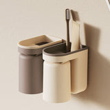 Wall Mounted Toothbrush Holder with Drainage Function Self Adhesive Toothbrush Holder with Cups for Bathroom Caramel Brown