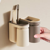 Wall Mounted Toothbrush Holder with Drainage Function Self Adhesive Toothbrush Holder with Cups for Bathroom Caramel Brown