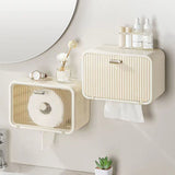 Tissue Box Cover Wall Mounted 2 in 1 Waterproof Tissue Holder Dispenser Box Cover for Bathroom Transparent White