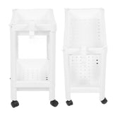 Bathroom Tower Shelf Plastic Freestanding Storage Rack Organizer Multifunctional Shelving Unit for Living Room Bedroom Kitchen White 2 Layers (with Wheel)