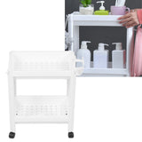 Bathroom Tower Shelf Plastic Freestanding Storage Rack Organizer Multifunctional Shelving Unit for Living Room Bedroom Kitchen White 2 Layers (with Wheel)