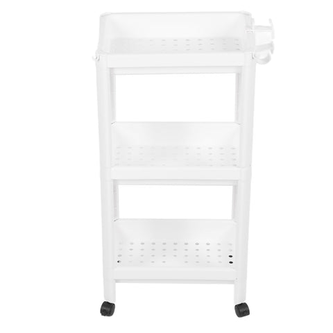Bathroom Tower Shelf Plastic Freestanding Storage Rack Organizer Multifunctional Shelving Unit for Living Room Bedroom Kitchen White 3 Layers (with Wheel) In Australia - Darrahopens