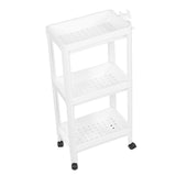 Bathroom Tower Shelf Plastic Freestanding Storage Rack Organizer Multifunctional Shelving Unit for Living Room Bedroom Kitchen White 3 Layers (with Wheel)