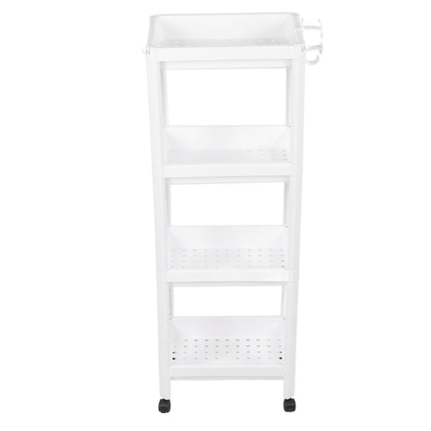 Bathroom Tower Shelf Plastic Freestanding Storage Rack Organizer Multifunctional Shelving Unit for Living Room Bedroom Kitchen White 4 Layers (with Wheel) In Australia - Darrahopens