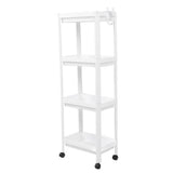 Bathroom Tower Shelf Plastic Freestanding Storage Rack Organizer Multifunctional Shelving Unit for Living Room Bedroom Kitchen White 4 Layers (with Wheel)