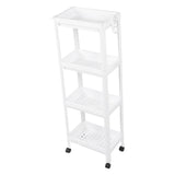Bathroom Tower Shelf Plastic Freestanding Storage Rack Organizer Multifunctional Shelving Unit for Living Room Bedroom Kitchen White 4 Layers (with Wheel)