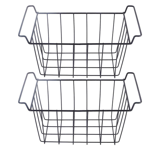 2 Pcs Freezer Wire Storage Basket PE Coated Hanging Rack Organizer Bin Black for Refrigerator Shelves L 39cm X W 20cm X H 20cm In Australia - Darrahopens