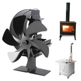 Stove Fan 6 Blades Fireplace Fan Heat Powered Fast Wind Circulation Half Moon Pattern Thermoeletric Fan for Log Burner Black