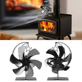 Stove Fan 6 Blades Fireplace Fan Heat Powered Fast Wind Circulation Half Moon Pattern Thermoeletric Fan for Log Burner Black