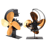 Wood Stove Fan 4 Blades Fireplace Fan Heat Powered Fast Warm Circulation Moon Star Pattern Termal Fan for Camping Outdoor Gold