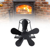 Magnetic Wall Mounted Fireplace Fan Silent Operation 5 Blade Heat Powered Wood Stove Fan Log Wood Burner Black