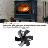6 Blade Magnet Wall Mount Heat Powered Stove Fan Pipe Fireplace Fan Magnetic Installation for Wood Log Burners Black