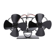 Stove Fan Heat Powered Aluminum Alloy 4 Blades Dual Head Fireplace Fan for Replacement Black In Australia - Darrahopens