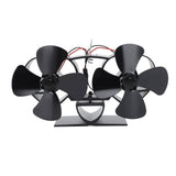 Stove Fan Heat Powered Aluminum Alloy 4 Blades Dual Head Fireplace Fan for Replacement Black In Australia - Darrahopens