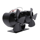 Stove Fan Heat Powered Aluminum Alloy 4 Blades Dual Head Fireplace Fan for Replacement Black In Australia - Darrahopens