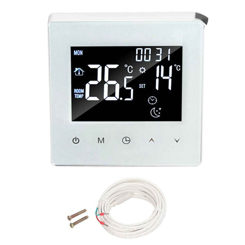Digital Thermostat Screen Programmable Home Thermostat with 3 Meter Sensor Line for Electric Floor Heating Home Hotel Office AC90‑240V White Without WiFi In Australia - Darrahopens