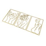 Single Line Art Wall Decor Iron Minimalist Female Line Drawing Home Hanging Wall Decor for Bedroom Kitchen Bathroom Living Room Gold 3PCS