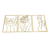 Single Line Art Wall Decor Iron Minimalist Female Line Drawing Home Hanging Wall Decor for Bedroom Kitchen Bathroom Living Room Gold 3PCS