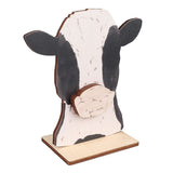Cow Head Wearing Glasses Statues Wooden Decorative Cow Eyeglasses Display Stand Holder for Desktop Office