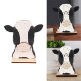 Cow Head Wearing Glasses Statues Wooden Decorative Cow Eyeglasses Display Stand Holder for Desktop Office