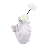 Creative Anatomical Heart Vases Resin Sculpture Heart Shaped Art Flower Vases Desktop Home Decoration for Living Room White