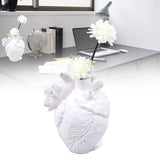 Creative Anatomical Heart Vases Resin Sculpture Heart Shaped Art Flower Vases Desktop Home Decoration for Living Room White