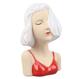Girl Face Vase Modern Decorative Sculpture Ceramic Head Flower Vase for Living Room Bedroom Office White