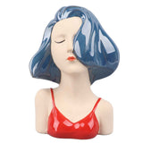 Girl Face Vase Modern Decorative Sculpture Ceramic Head Flower Vase for Living Room Bedroom Office Blue In Australia - Darrahopens