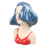 Girl Face Vase Modern Decorative Sculpture Ceramic Head Flower Vase for Living Room Bedroom Office Blue In Australia - Darrahopens