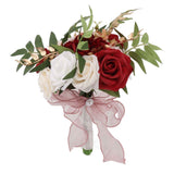 Wedding Bouquets Silk Plastic Realistic Romantic Hand Bouquet for Valentine's Day Party Church Burgundy And White In Australia - Darrahopens