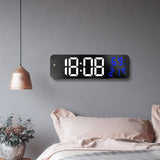 Mirror Large Digital LED Clock Home Electronic Alarm Clock Large Screen Plug in Clock Wall Mounted White and Blue