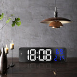 Mirror Large Digital LED Clock Home Electronic Alarm Clock Large Screen Plug in Clock Wall Mounted White and Blue