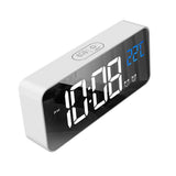 LED Alarm Electric Clock Multifunctional Exquisite Mirrored Surface Silent Bedside Clock for Home Bedroom Office Decor White In Australia - Darrahopens