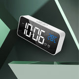 LED Alarm Electric Clock Multifunctional Exquisite Mirrored Surface Silent Bedside Clock for Home Bedroom Office Decor White
