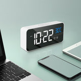 LED Alarm Electric Clock Multifunctional Exquisite Mirrored Surface Silent Bedside Clock for Home Bedroom Office Decor White