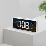 LED Alarm Electric Clock Multifunctional Exquisite Mirrored Surface Silent Bedside Clock for Home Bedroom Office Decor White